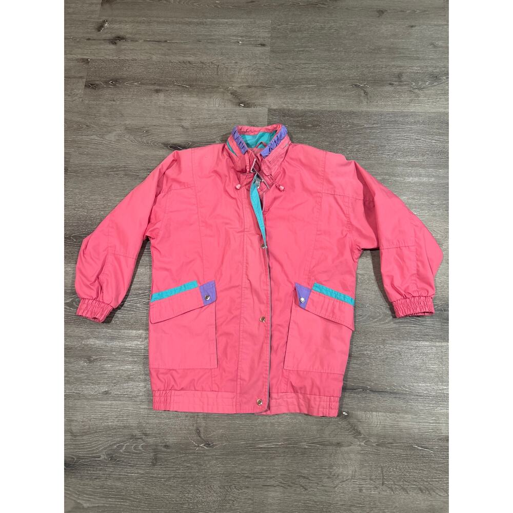 VTG 80s Mariel Windbreaker Jacket Womens Medium Pink Teal Purple Color Block GUC